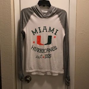 Long sleeved hooded Miami Hurricanes shirt